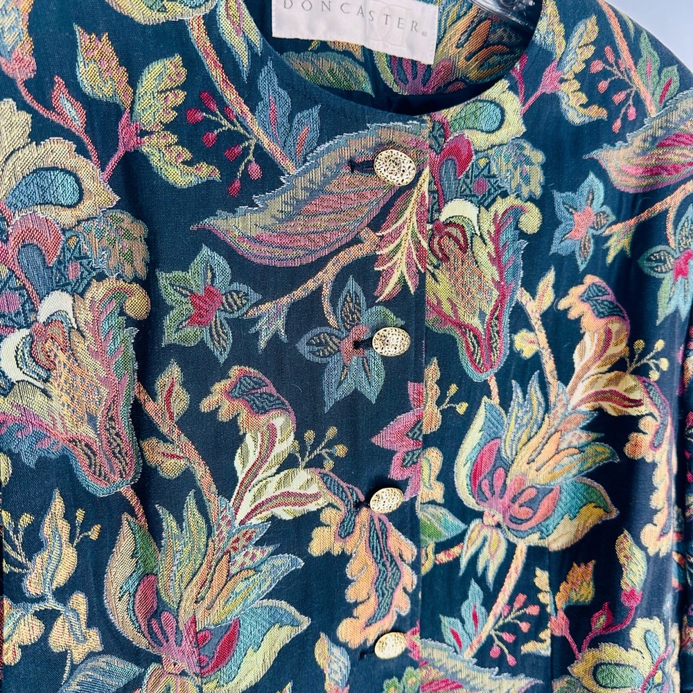 70s Floral Tapestry Doncaster Multicolor Woven Jacket Size 16 Waistcoat Art-Wear - Picture 3 of 4